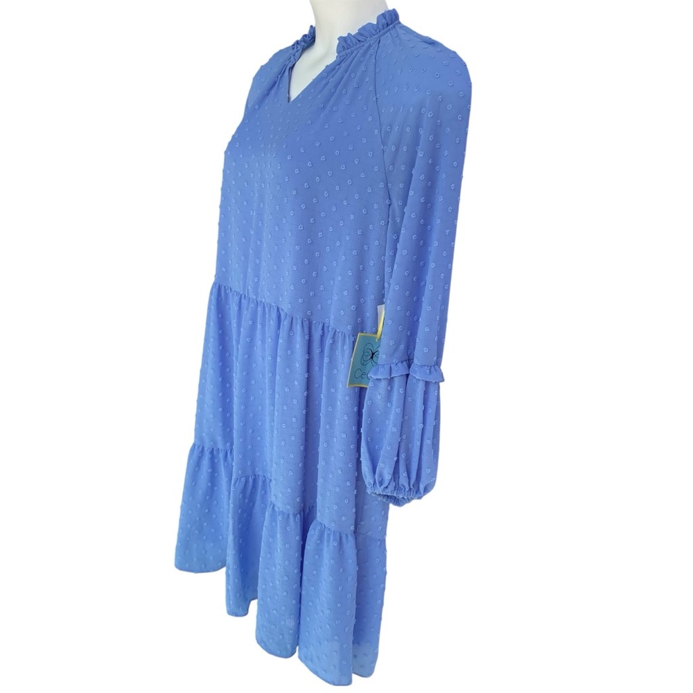 CeCe Swiss Dot Babydoll Dress Blue Jay Long Sleeve Womens Plus Size 1X NWT - Picture 3 of 9